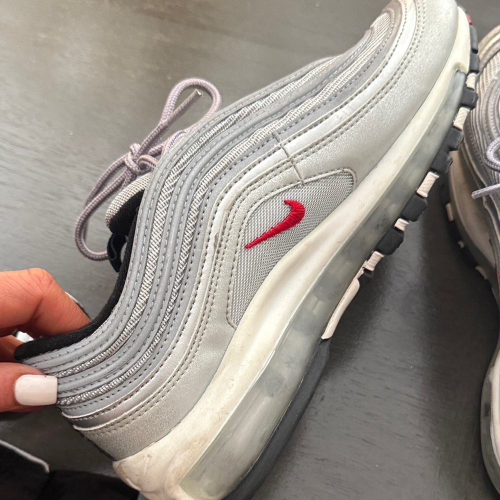Nike Metallic Silver and Red Air Max Sneakers
